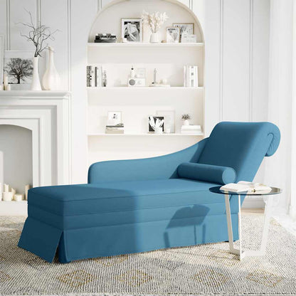 Chaiselongue mit Nackenrolle und Rechter Armlehne Blau Samt