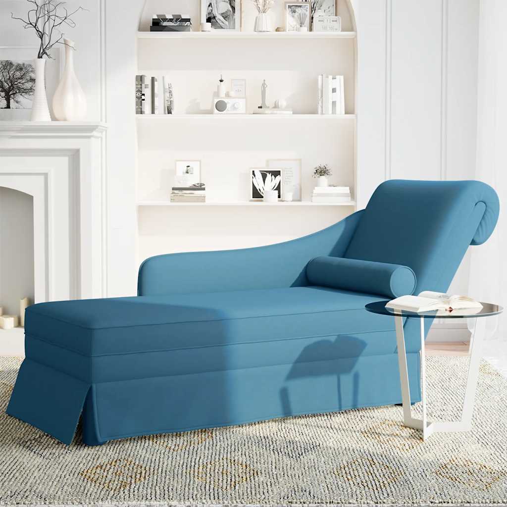 Chaiselongue mit Nackenrolle und Rechter Armlehne Blau Samt