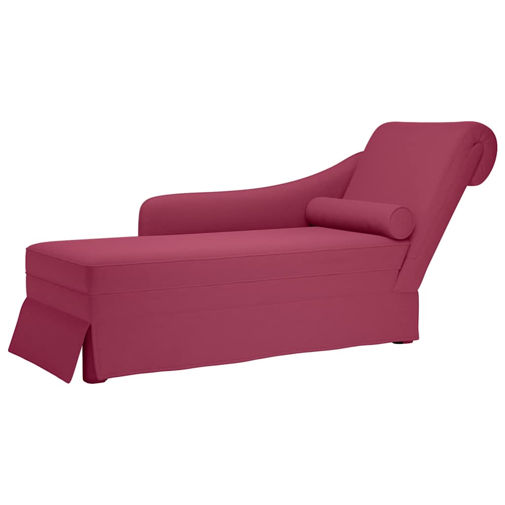 Chaiselongue mit Nackenrolle und Rechter Armlehne Weinrot Samt