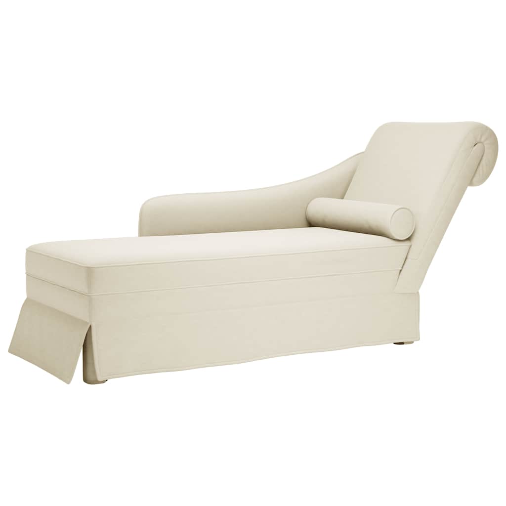 Chaiselongue mit Nackenrolle und Rechter Armlehne Creme Samt
