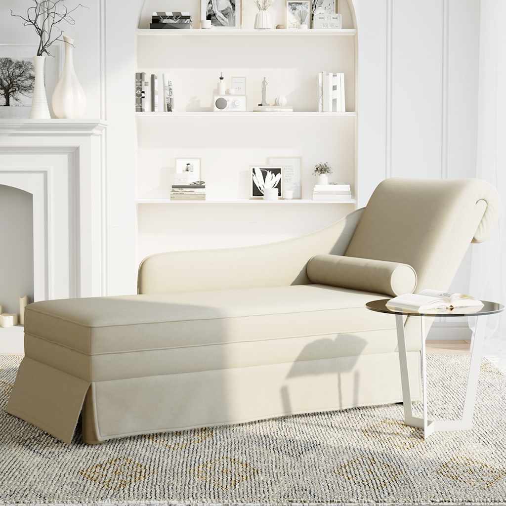 Chaiselongue mit Nackenrolle und Rechter Armlehne Creme Samt