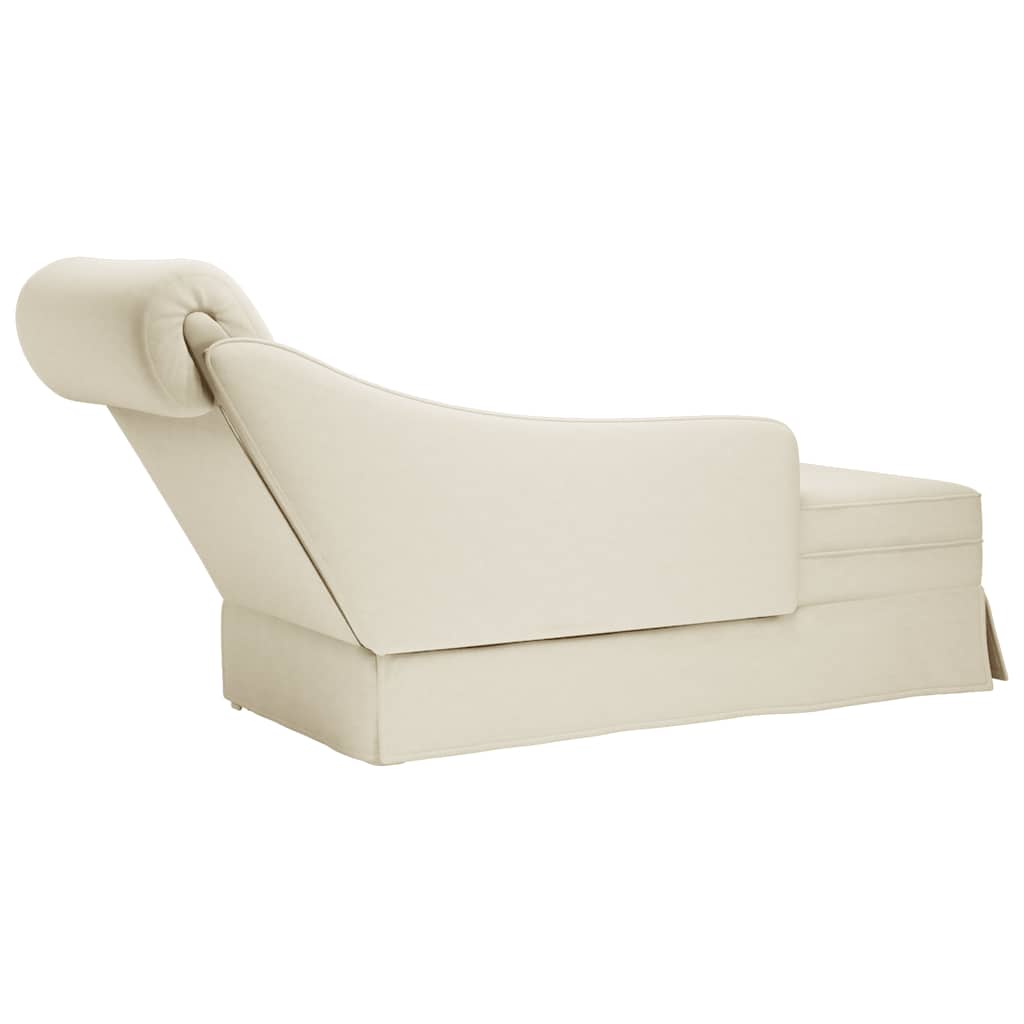 Chaiselongue mit Nackenrolle und Rechter Armlehne Creme Samt