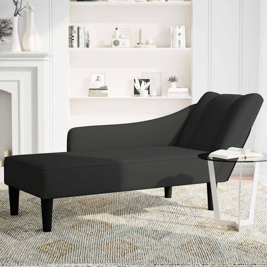 Chaiselongue mit Rechter Armlehne Schwarz Samt