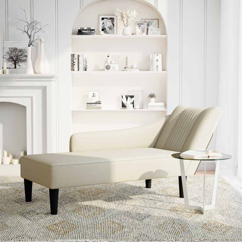 Chaiselongue mit Rechter Armlehne Creme Samt