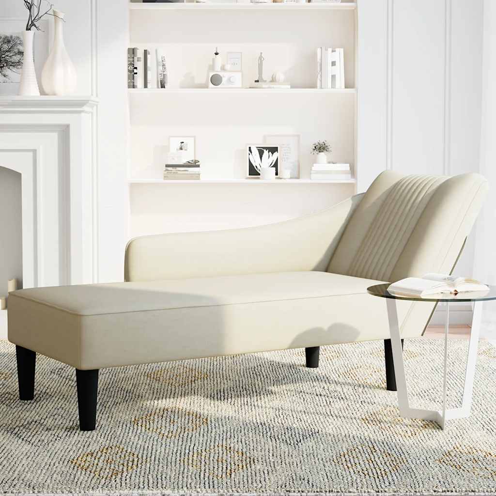 Chaiselongue mit Rechter Armlehne Creme Samt