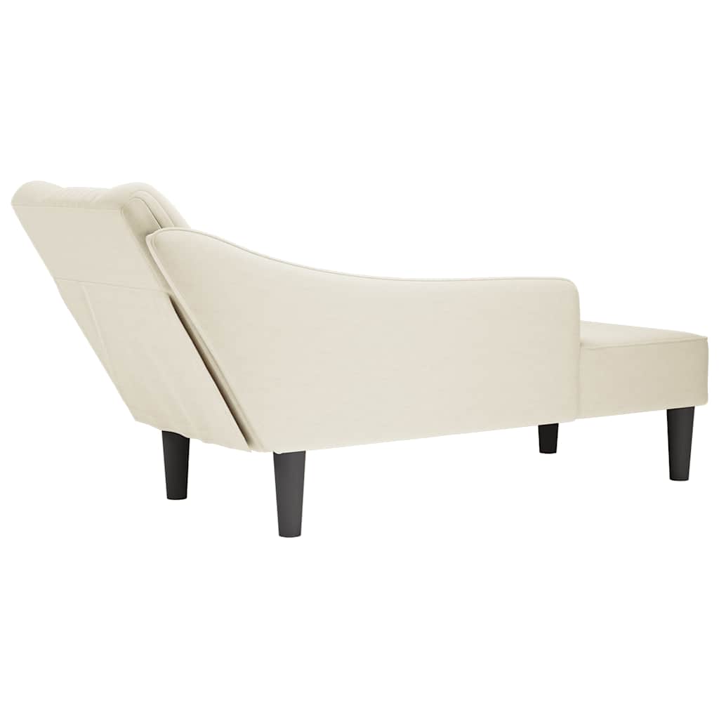 Chaiselongue mit Rechter Armlehne Creme Samt