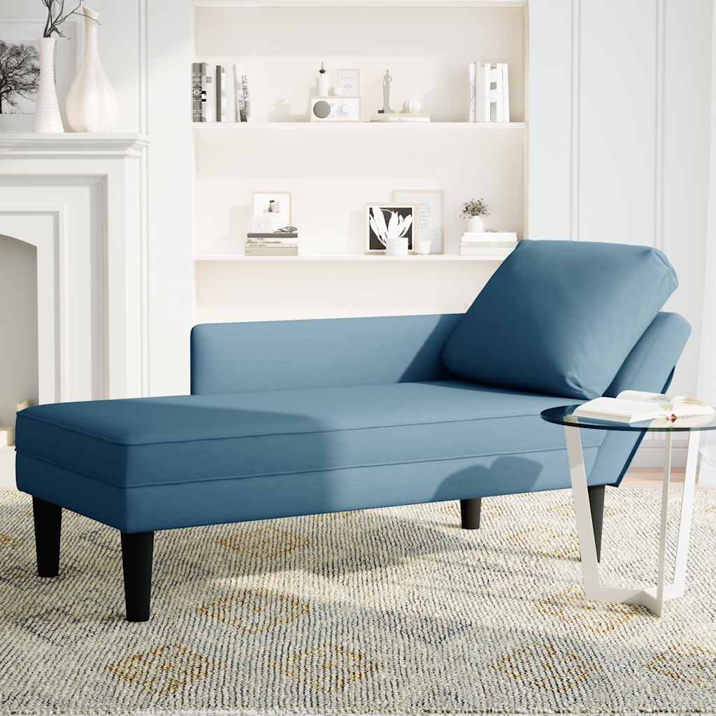 Chaiselongue mit Kissen und Rechter Armlehne Blau Samt