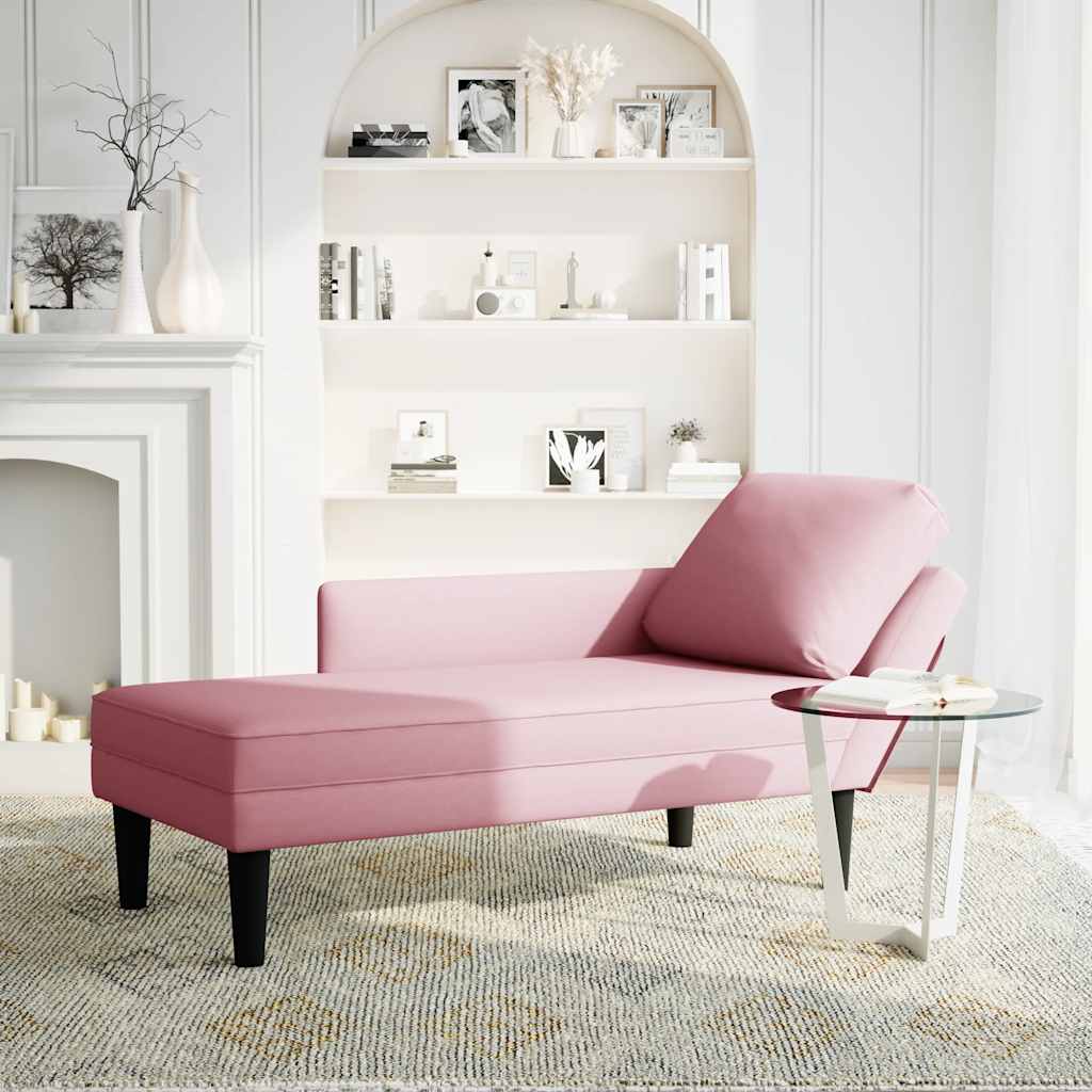 Chaiselongue mit Kissen und Rechter Armlehne Rosa Samt