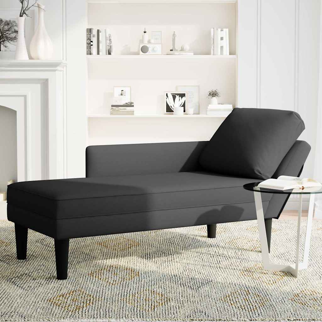 Chaiselongue mit Kissen und Rechter Armlehne Schwarz Samt