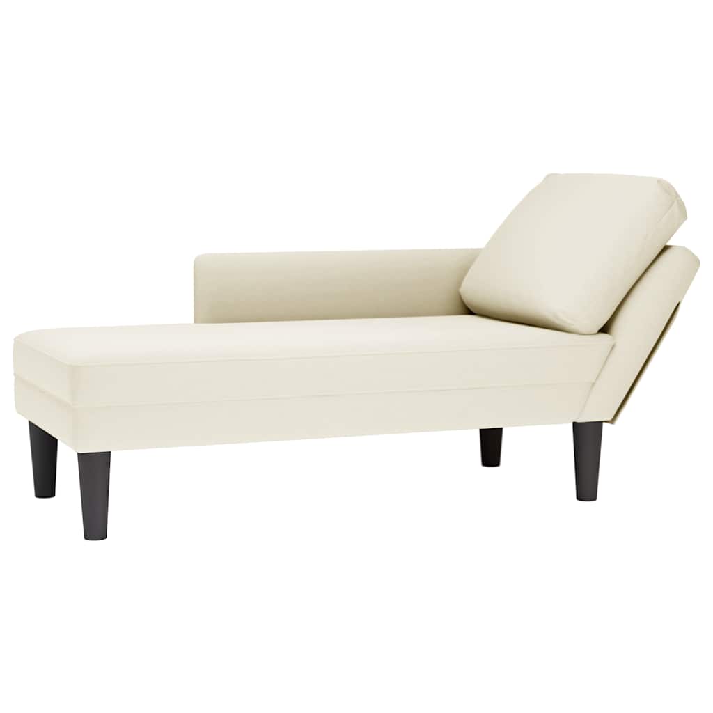 Chaiselongue mit Kissen und Rechter Armlehne Creme Samt
