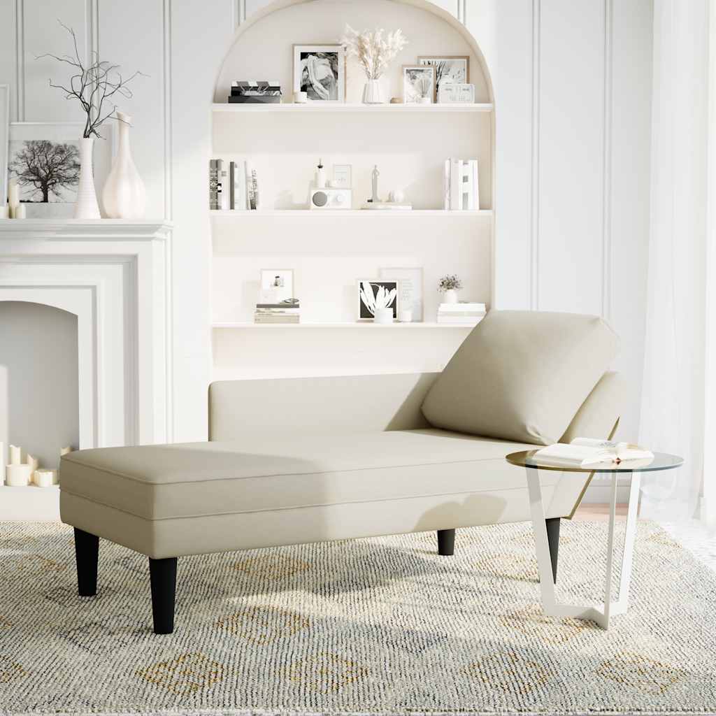 Chaiselongue mit Kissen und Rechter Armlehne Creme Samt