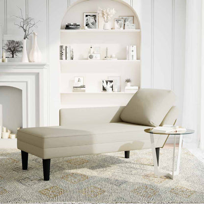 Chaiselongue mit Kissen und Rechter Armlehne Creme Samt