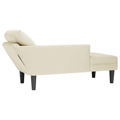 Chaiselongue mit Kissen und Rechter Armlehne Creme Samt