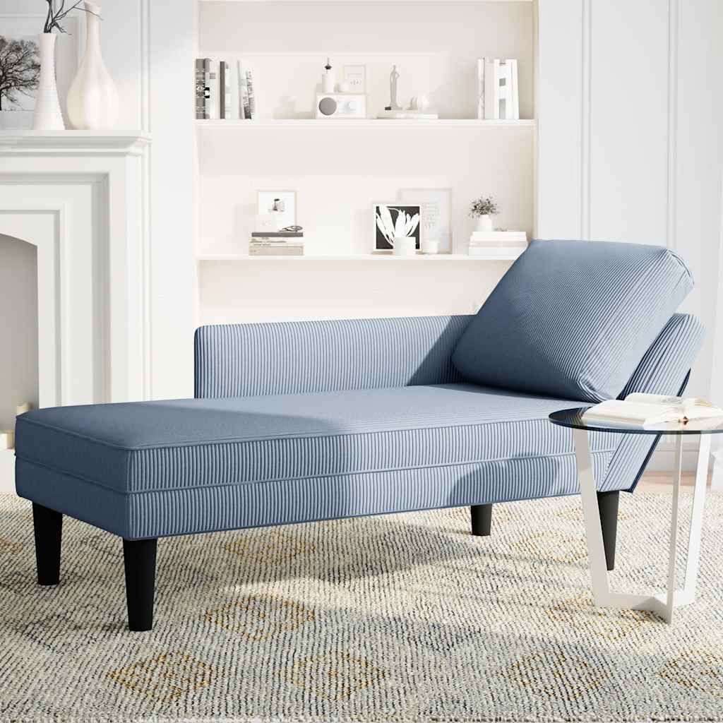 Chaiselongue mit Kissen Blau Cordstoff