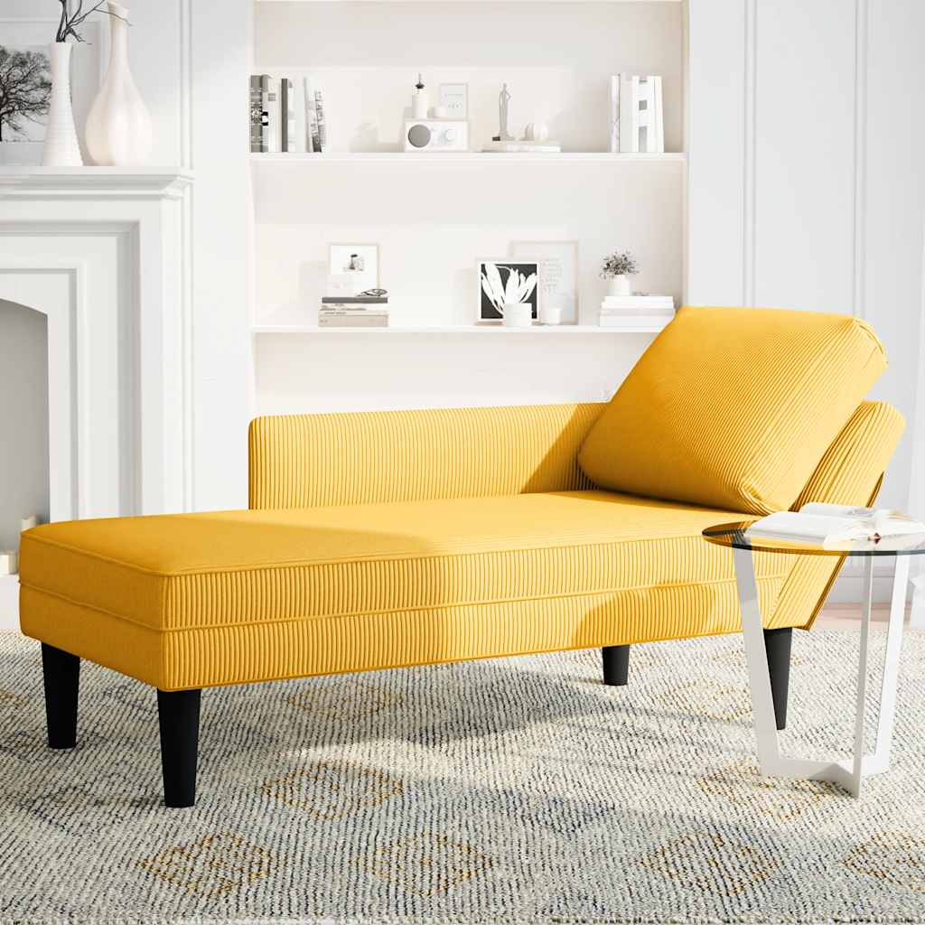 Chaiselongue mit Kissen Hellgelb Cordstoff