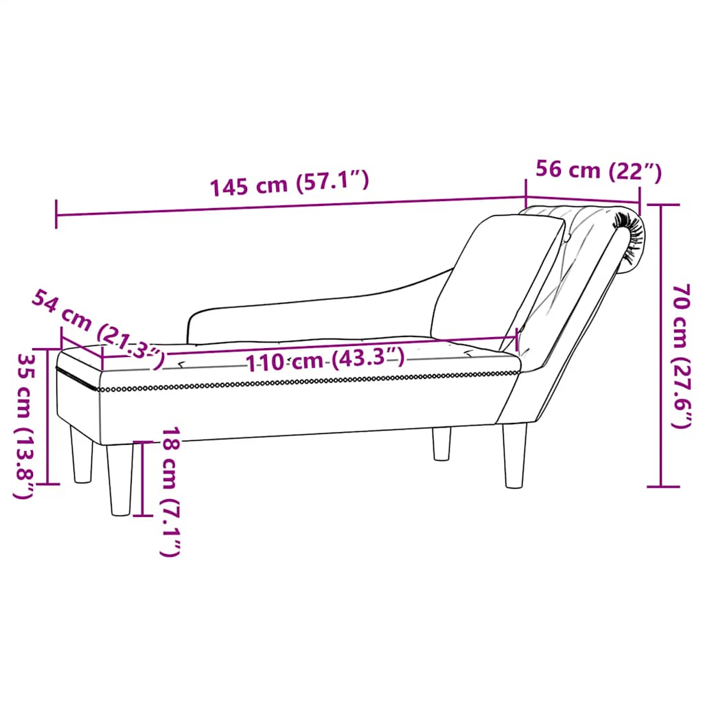 Chaiselongue mit Kissen & Rechter Armlehne Armeegrün Kunstleder