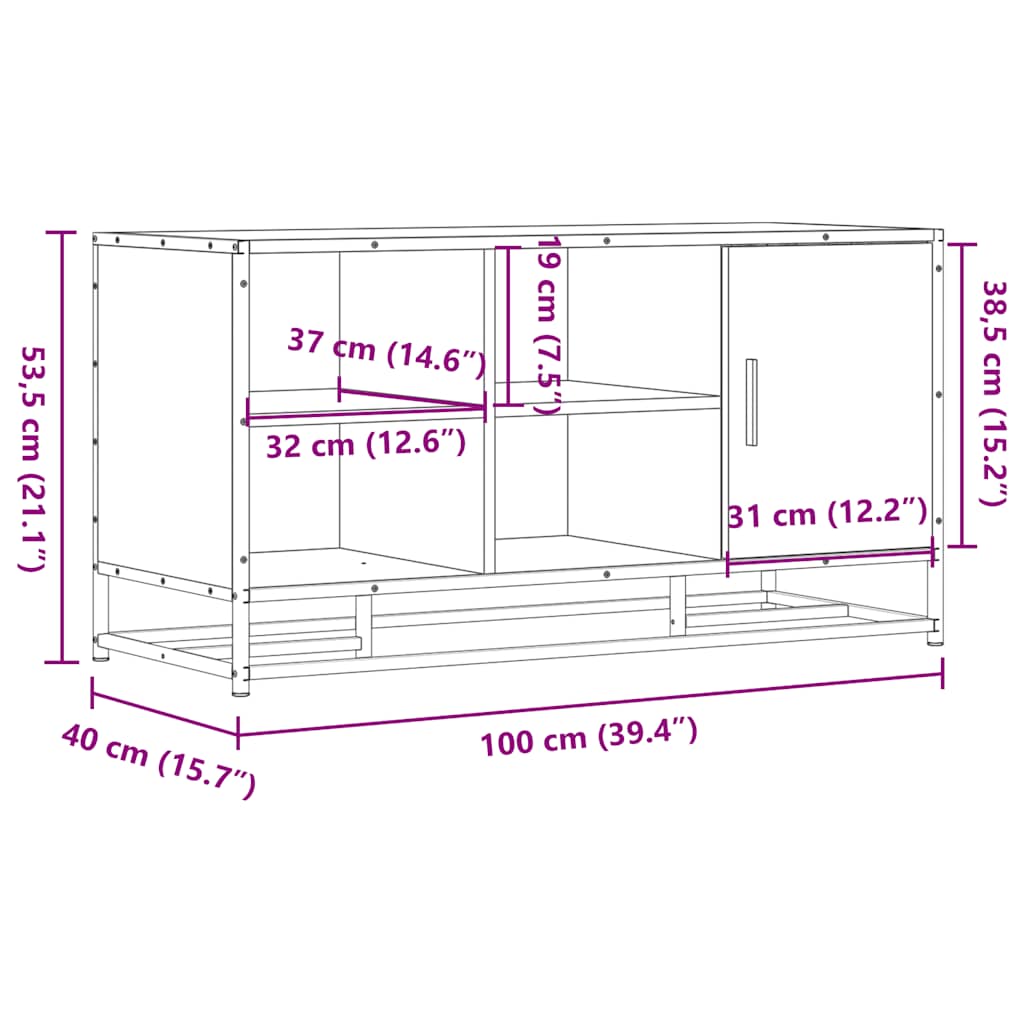 Schuhbank Grau Sonoma 100x40x53,5 cm Holzwerkstoff und Metall