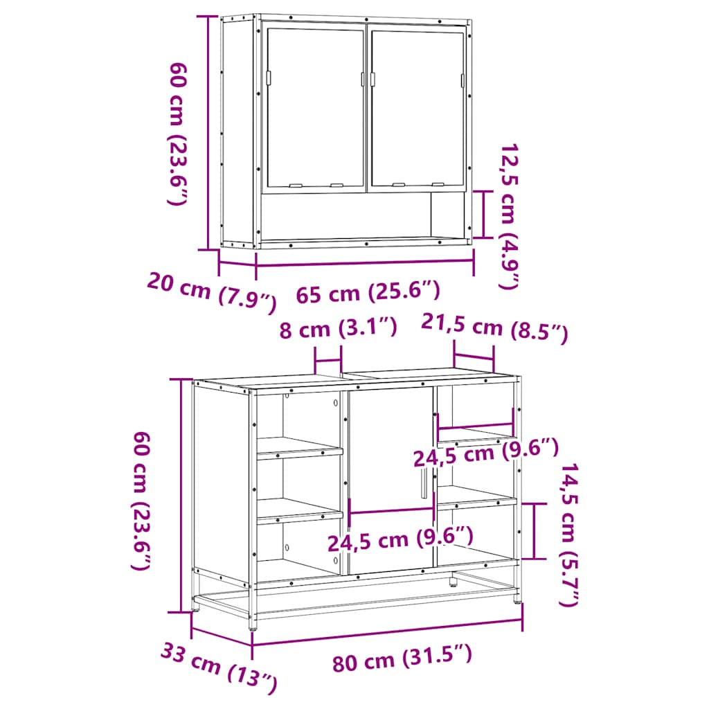 2-tlg. Badmöbel-Set Sonoma-Eiche Holzwerkstoff