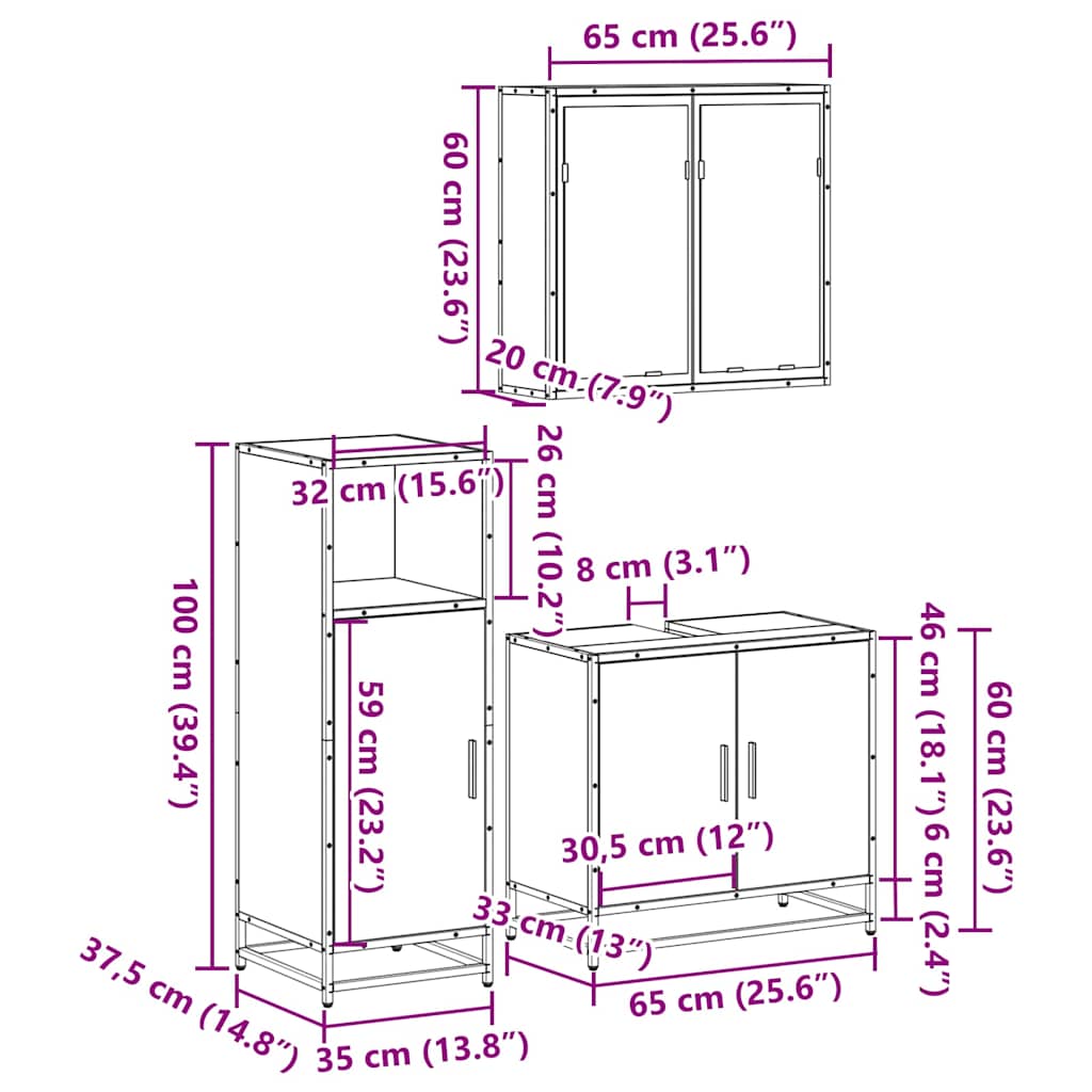 3-tlg. Badmöbel-Set Sonoma-Eiche Holzwerkstoff
