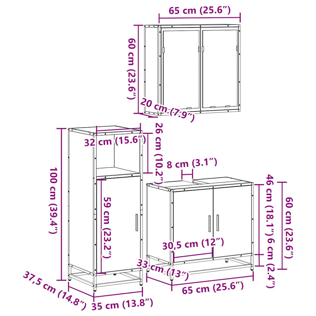 3-tlg. Badmöbel-Set Räuchereiche Holzwerkstoff