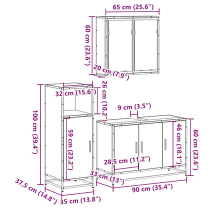 3-tlg. Badmöbel-Set Räuchereiche Holzwerkstoff