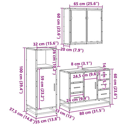 3-tlg. Badmöbel-Set Räuchereiche Holzwerkstoff