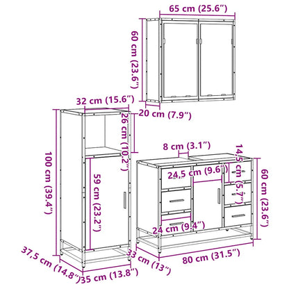 3-tlg. Badmöbel-Set Braun Eichen-Optik Holzwerkstoff