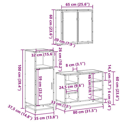 3-tlg. Badmöbel-Set Schwarz Holzwerkstoff