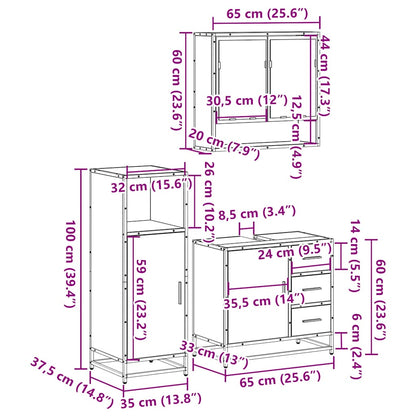 3-tlg. Badmöbel-Set Räuchereiche Holzwerkstoff