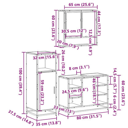 3-tlg. Badmöbel-Set Räuchereiche Holzwerkstoff