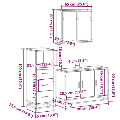 3-tlg. Badmöbel-Set Räuchereiche Holzwerkstoff