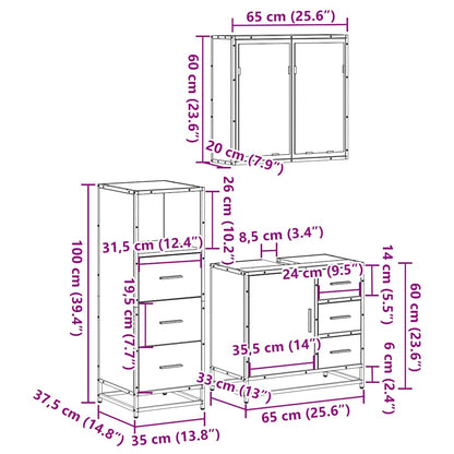 3-tlg. Badmöbel-Set Räuchereiche Holzwerkstoff