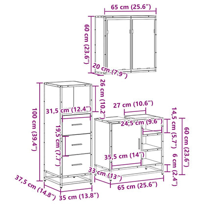 3-tlg. Badmöbel-Set Räuchereiche Holzwerkstoff