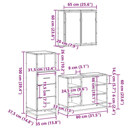 3-tlg. Badmöbel-Set Räuchereiche Holzwerkstoff