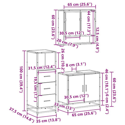 3-tlg. Badmöbel-Set Räuchereiche Holzwerkstoff