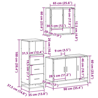 3-tlg. Badmöbel-Set Räuchereiche Holzwerkstoff