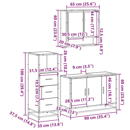 3-tlg. Badmöbel-Set Grau Sonoma Holzwerkstoff