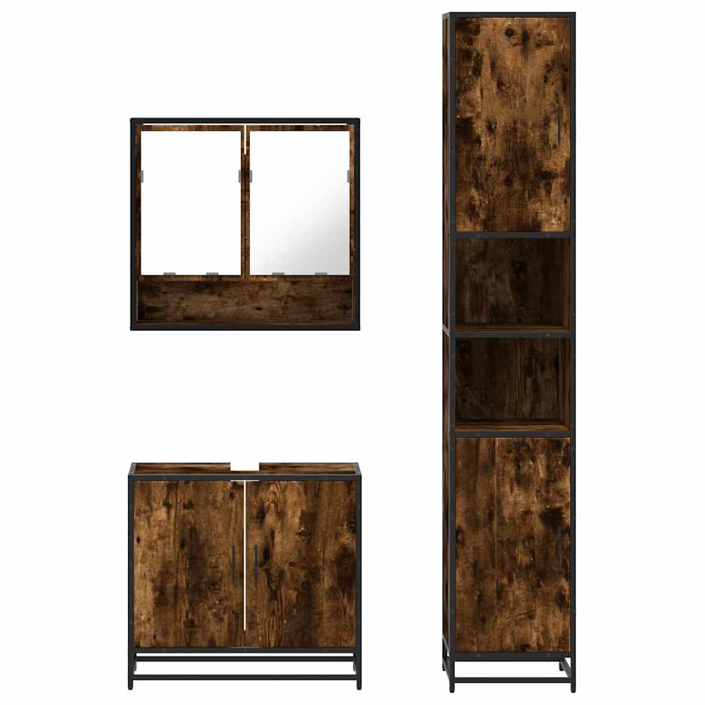 3-tlg. Badmöbel-Set Räuchereiche Holzwerkstoff