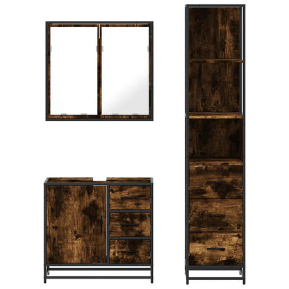 3-tlg. Badmöbel-Set Räuchereiche Holzwerkstoff