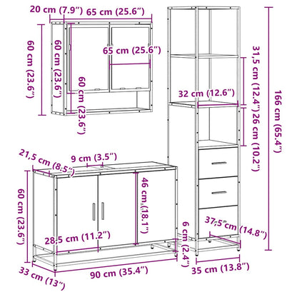 3-tlg. Badmöbel-Set Braun Eichen-Optik Holzwerkstoff