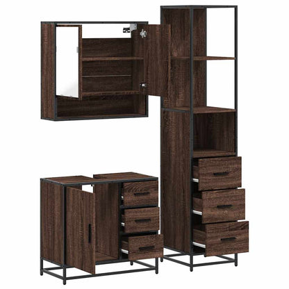 3-tlg. Badmöbel-Set Braun Eichen-Optik Holzwerkstoff