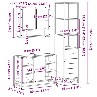 3-tlg. Badmöbel-Set Räuchereiche Holzwerkstoff