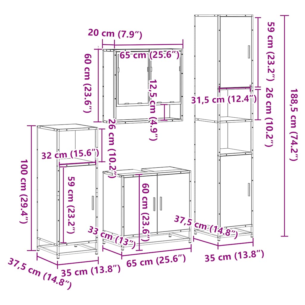4-tlg. Badmöbel-Set Räuchereiche Holzwerkstoff