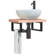 Waschbeckenregal Wandmontage Stahl und Massivholz Buche