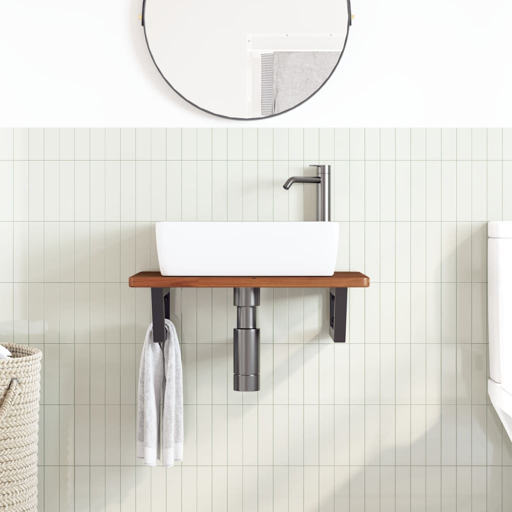 Waschtischplatte mit Halterung Stahl und Massivholz Eiche