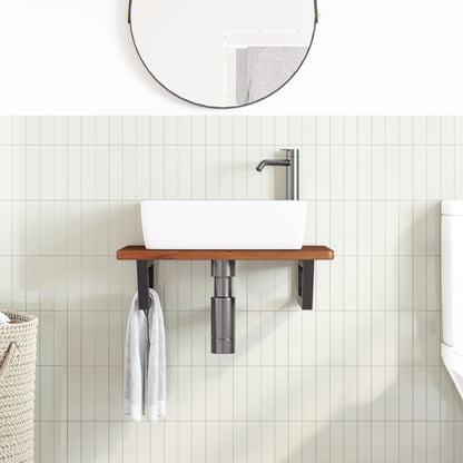 Waschtischplatte mit Halterung Stahl und Massivholz Eiche