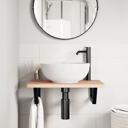 Waschbeckenregal Wandmontage Stahl und Massivholz Buche