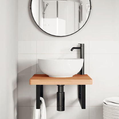 Waschbeckenregal Wandmontage Stahl und Massivholz Buche