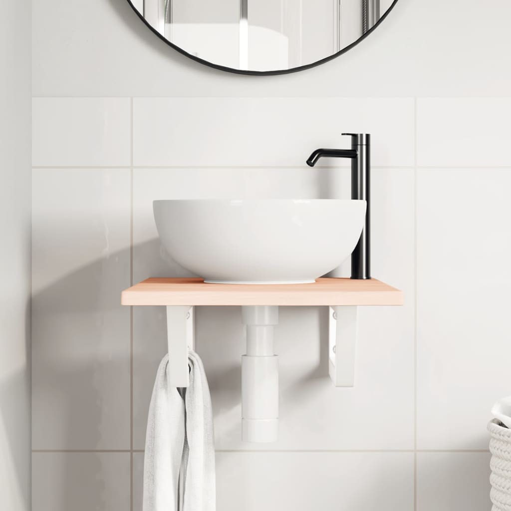 Waschtischplatte mit Halterung Stahl und Massivholz Eiche