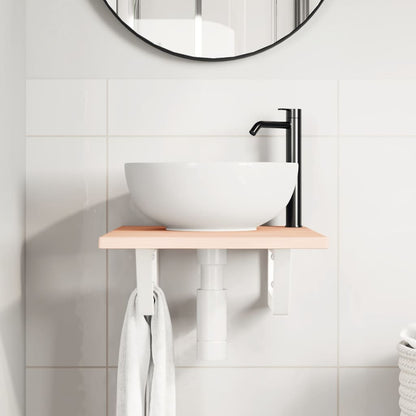 Waschtischplatte mit Halterung Stahl und Massivholz Eiche